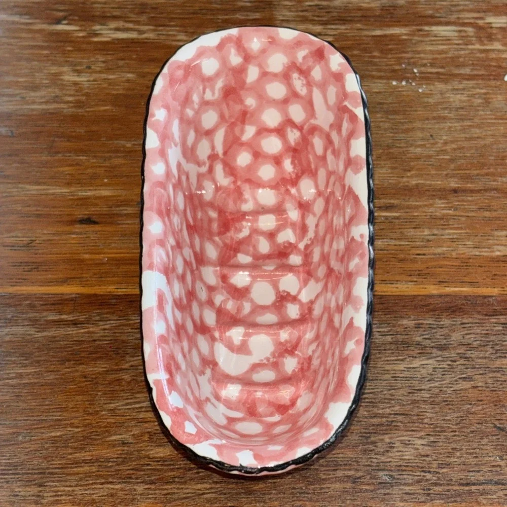 Vintage ENESCO IMPORTS JAPAN Ceramic BATHTUB Pink/White SPONGEWARE Soap Dish